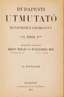 1900 Rédey Miklós, Bockelberg Ede (szerk.): Budapesti útmutató, Rendőrségi Zsebkönyv, egészvászon kötésben, ceruzatartóval. Szakadozott gerinc.