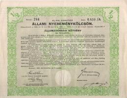 1941 Állami nyereménykölcsön Államadóssági kötvény 100 Pengőről