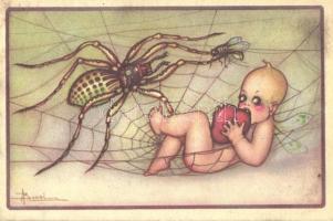 Spiderweb, Italian art postcard, Uff. Rev. Stampa Milano No. 127-4 s: Busi