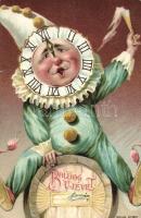 New Year clown; litho, humour
