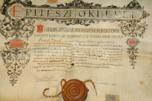 1902 Dízses viaszk építészeti oklevél függőpecséttel + román királyi kitüntetés-adományozólevél