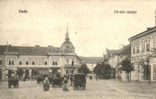 Dés, Fő tér, Polonyi és Kanyó, Rehák Ágoston, Bakó Mihály és Fesztinger Sámuel üzlete / main square, shops (EK)