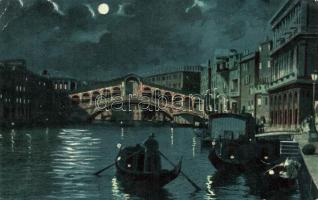 Venice, Venezia; Ponte di Rialto / bridge, night (EK)