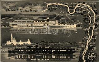 18 db MODERN motívumlap; magyar dunai gőzhajók / 18 modern motive cards; Hungarian steamships on the...