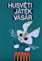 Vajda Lajos (1922-2008): Húsvéti játék vásár. Plakát terv. "Módosítással kivitelezésre javasoljuk" felirattal és egyéb nyomdai jegyzetekkel. Vegyes technika, papír. 29×21 cm