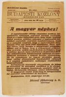 1919 A Budapesti Közlöny rendkívüli kiadása, benne József főherceg beszédével, melyben lemond kormányzói hatalmáról