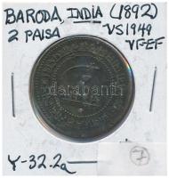 Indiai Államok/Baroda 1892. 2P Cu T:2- Indian States/Baroda 1892. 2 Paisa Cu C:VF Krause Y#32.2a