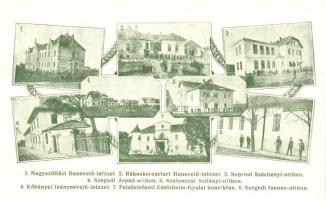 Felsőelefánt, Nagyszőllős, Szalonca, Rákoskeresztúr, Sopron, Szeged, intézetek, otthonok, Országos Gyermekvédő Liga kiadása / boarding-schools, Child protection League