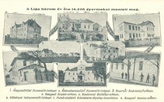 Felsőelefánt, Nagyszőllős, Szalonca, Rákoskeresztúr, Sopron, Szeged, intézetek, otthonok, Országos Gyermekvédő Liga kiadása / boarding-schools, Child protection League