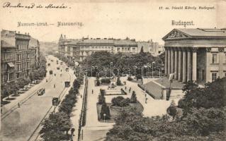 Budapest VIII. Múzeum körút, Nemzeti Múzeum, villamos, kiadja Divald Károly (wet damage)