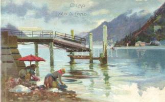 Olmo, Lago di Como / lake, washerwomen litho, artist signed