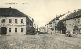 Liptószentmiklós, Vám utca, Korona szálló és kávéház / street, hotel and cafe