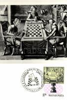 Sakkjátszma J. Heyden rézmetszete G. Selenus a sakkról írt művéből; Képzőművészeti Alap Kiadóvállalat, modern emléklap / Chess game from the book of G. Selenus in the XVII. century s: J. Heyden 'Világbajnokjelöltek 1980' So. Stpl CM