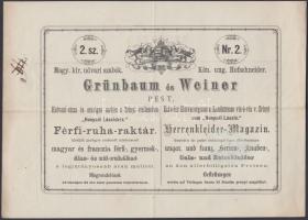 1871 Pest, Grünbaum és Weiner magy.kir.udvari szabók díszes fejléces számlája