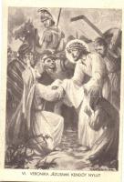 11 db RÉGI használatlan motívumlap, Márton L. szignóval; vallás; Jézus keresztútja / 11 old unused m...