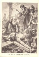 11 db RÉGI használatlan motívumlap, Márton L. szignóval; vallás; Jézus keresztútja / 11 old unused m...