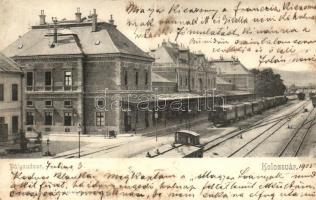 Kolozsvár, vasútállomás, Schuster Emil kiadása / railway station (EK)