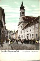 Nagyszombat, Nagy Lajos utca, Orsolyák zárdája, Milchspeiser Lázár és Manheim Jakob üzletei / street, nunnery, shops