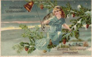 Christmas, angel with bell litho (fl)