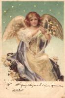 Angel with harp litho