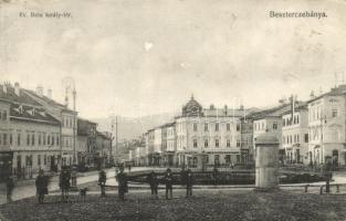 Besztercebánya, IV. Béla király tér, Nemzeti szálló, Keppichernestin utódának üzlete, Ivánszky Elek kiadása / square, hotel, shops (wet corner)