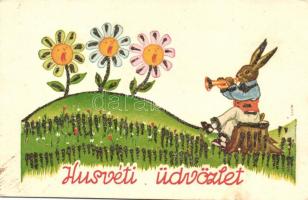 Easter, trumpet playing rabbit, decorated