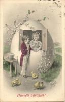 Easter, children couple, egg-shaped house, T.S.N. 4007-4. s: J. Kränzle