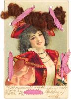 Lady, decorated postcard, litho (EB)