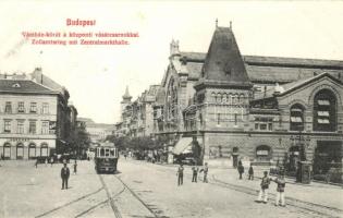 Budapest IX. Vámház körút, Központi Vásárcsarnok, villamos, kávéház