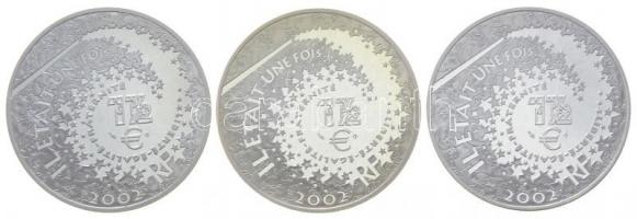 Franciaország 2002. 1-1/2 Ag három bicolor variánsa "Pinokkió" + "Hamupipőke" +...