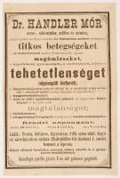 cca 1900 Dr. Handler Mór orvos-, sebésztudor, szülész és szemész, titkos betegségeket gyógyító orvos szórólapja