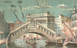 Venice, Venezia; bridge, gondolas litho