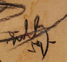 Olvashatatlan jelzéssel: Pipázó. Szén, karton, üvegezett keretben, 50×35 cm