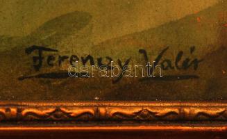 Ferenczy jelzéssel: Virágok a bejáratnál. Akvarell, papír, üvegezett keretben, 35×28 cm