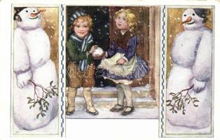 Children with snowman and snowball, B.K.W.I. 350-3.