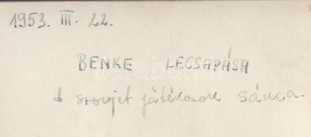 1953 Benke lecsapása, a szovjet játékosok sánca, röplabdameccs, hátoldalon feliratozva, 9x14 cm