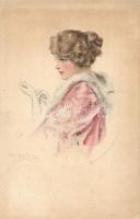 Lady, Gibson Art Co. litho, artist signed (Rb)