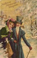 Christmas, romantic couple, Wenau-Pastell No. 1111. s: E. Student (EK)