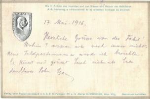 A 4. hadsereg rokkantaknak és az elesetteknek özvegyei és árváinak / Viribus Unitis 1914-16, charity card Emb. (EK)