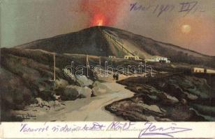 Naples, Napoli; Vesuvio, litho