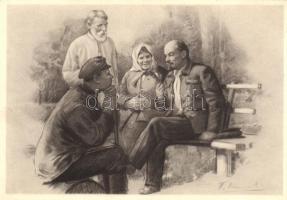 Lenin talks with farmers in Gorki