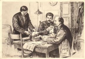 Lenin, Stalin and Molotov, artist signed (EK)