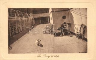 Az őrkutya; romantikus pár, Pictorial Comedy postcards s: Balfour, The dog watch / Romantic couple on board, Pictorial Comedy postcards s: Balfour