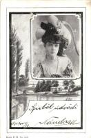 Hölgy, Art Nouveau üdvözlőkártya, Lady, lake, Art Nouveau greeting card