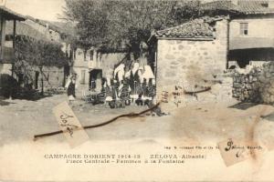 Zélova, Central square, Albanian women at the fountain (gluemark)