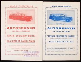 1936 Auto-Riviera Express autóbuszos utazási prospektus, 2 db olasz nyelvű prospektus / 1936 Auto-Riviera Express Italian flyers