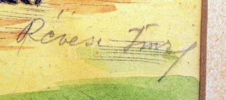 Révész Imre (1859-1945): Öreg juhász. Színezett rézkarc, papír, jelzett, 44×32 cm