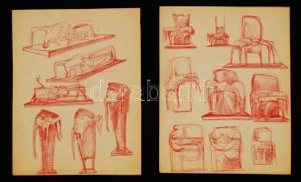 Bors István (1938-2003): Vázlatrajz (4db). Toll-filc, papír, jelzés nélkül, 29×20 cm