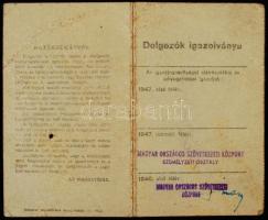 1947 Névre szóló BSzKRt dolgozói igazolvány, lakhely és munkahely megjelölésével