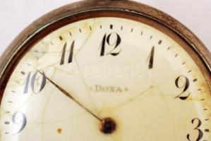 Doxa másodperc mutatós antik zsebóra, repedezett számlap,egy mutató hiányzik,  működik, fém, d:5 cm ...